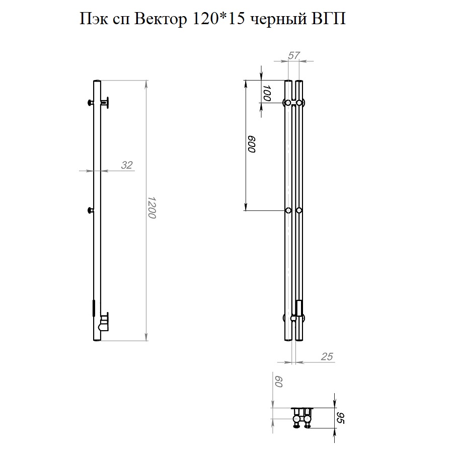 Полотенцесушитель Пэк сп Вектор 2 120*10 черный ВГП